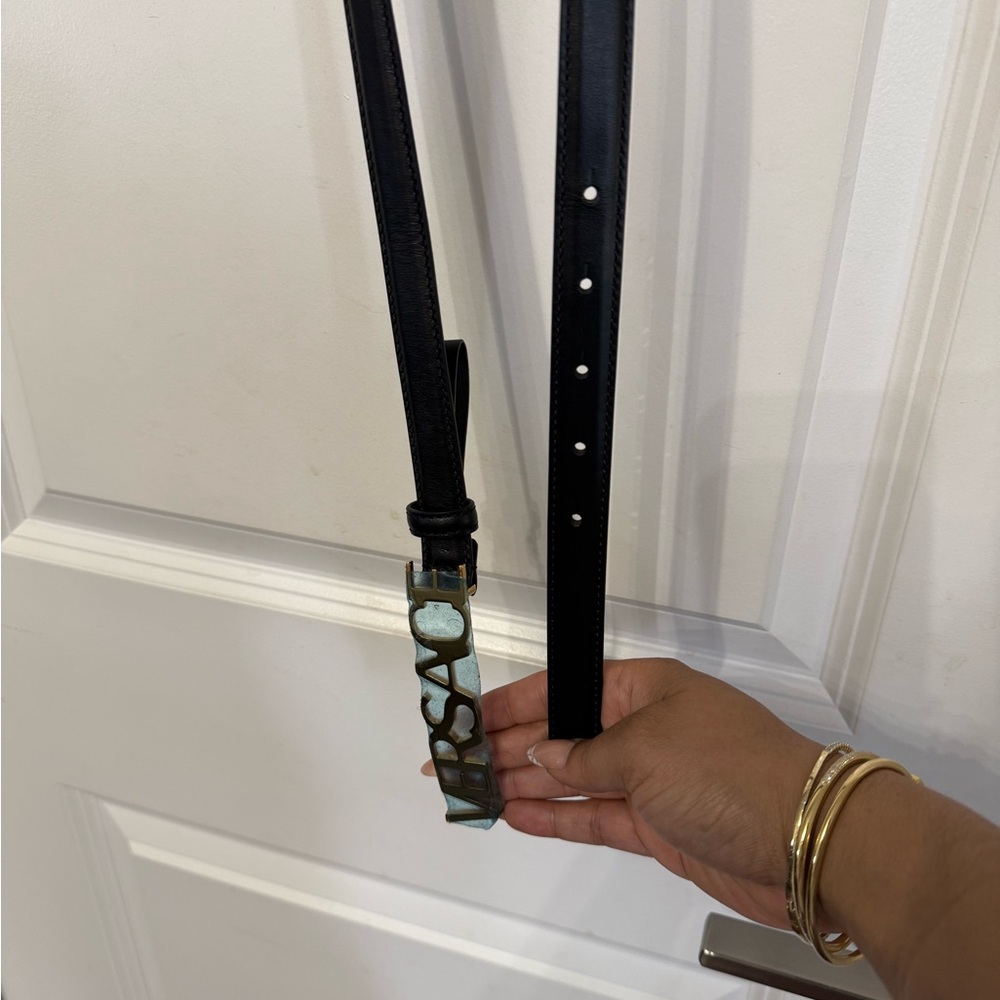 Versace Black Leather Belt with Gold Buckle